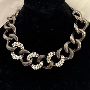 Kenneth Jay Lane Gunmetal large chain link Necklace with Rhinestones Beautiful!